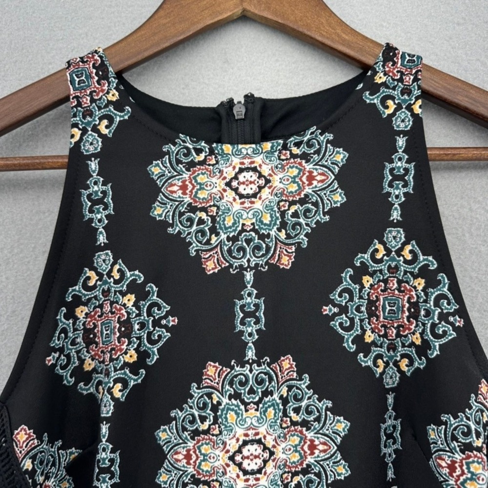 Mossimo Black‎ Sleeveless Dress High Neck Fit Flare Patterned Boho SZ S Mandala